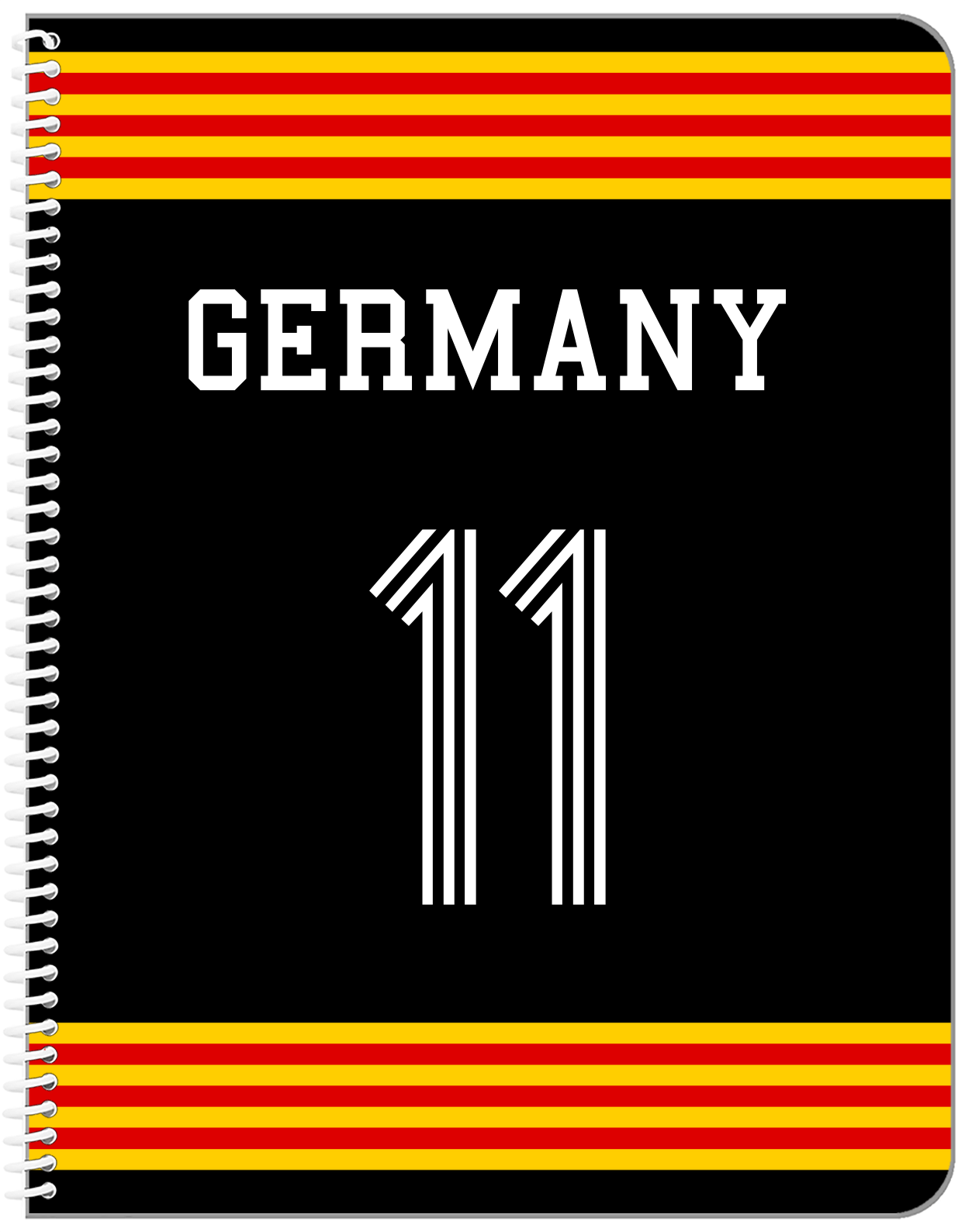 Personalized Jersey Number Notebook - Germany - Triple Stripe - Front View
