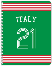 Thumbnail for Personalized Jersey Number Notebook with Arched Name - Italy - Triple Stripe - Front View