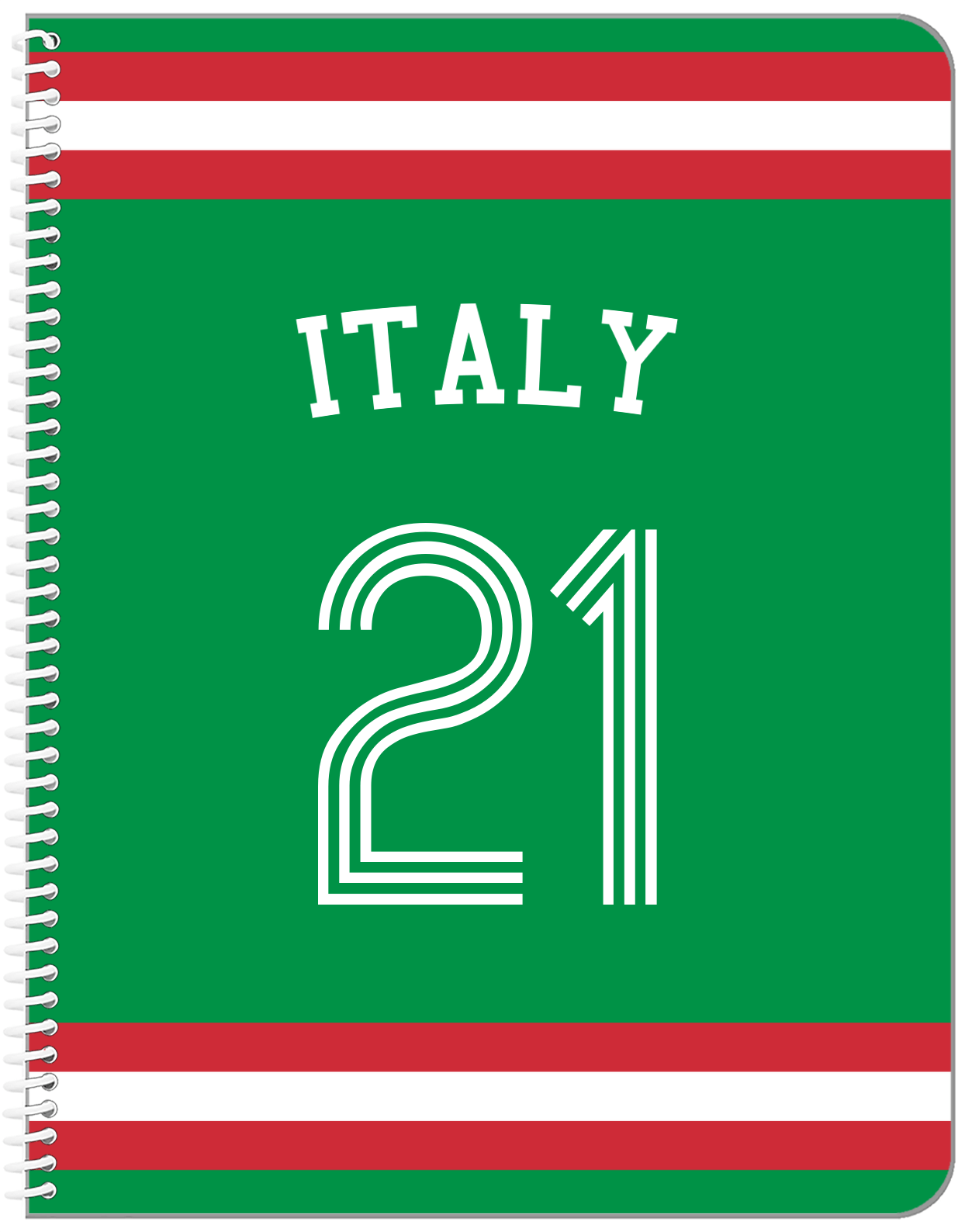 Personalized Jersey Number Notebook with Arched Name - Italy - Single Stripe - Front View