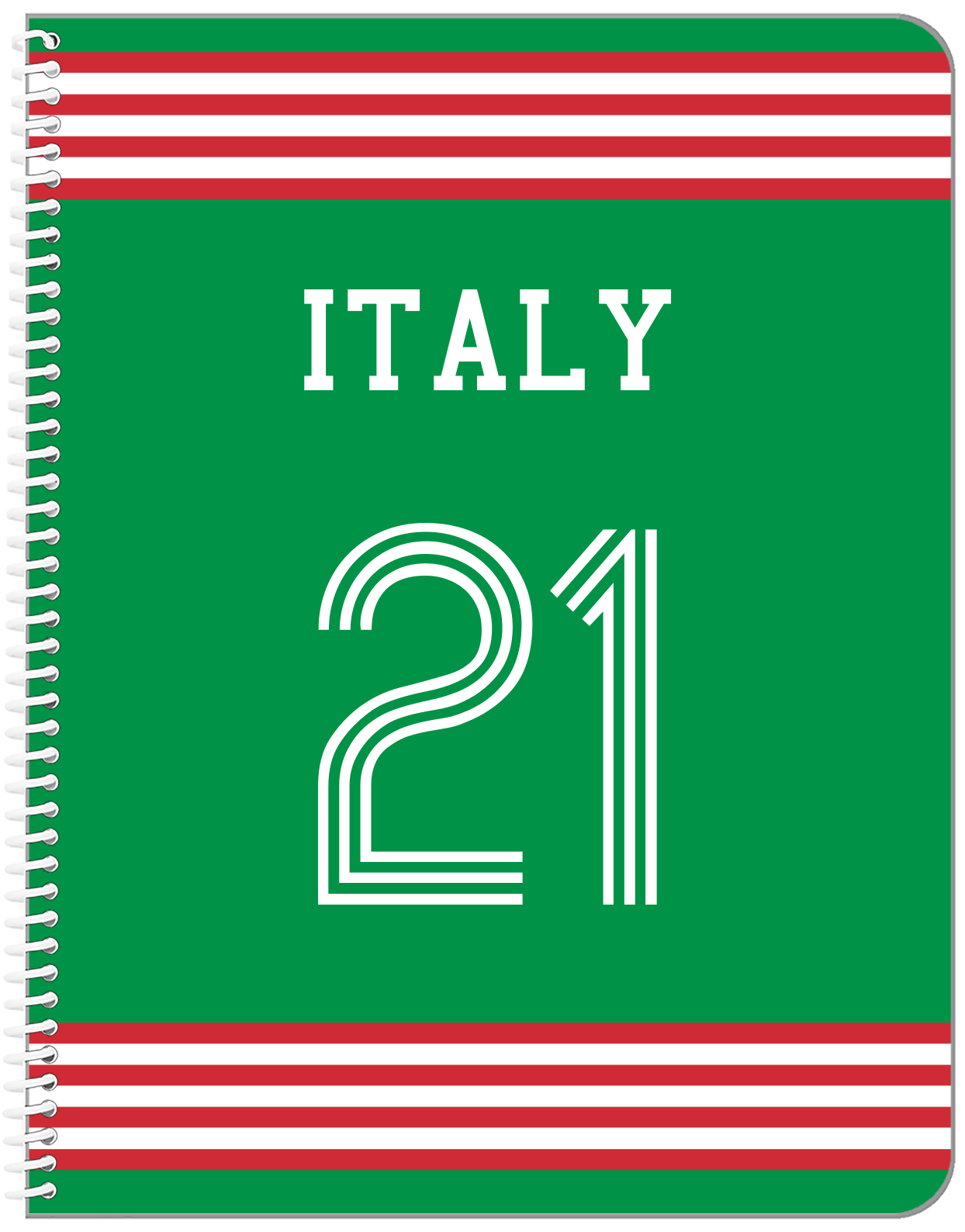 Personalized Jersey Number Notebook - Italy - Triple Stripe - Front View