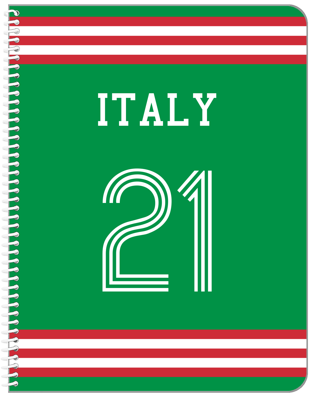 Personalized Jersey Number Notebook - Italy - Double Stripe - Front View