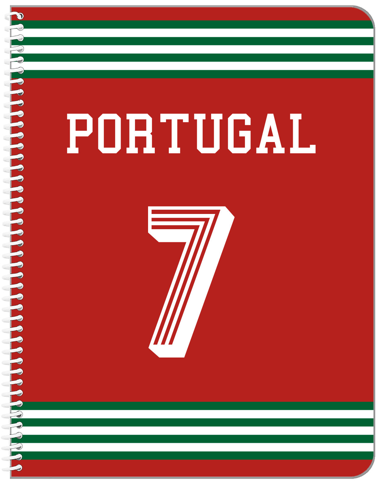 Personalized Jersey Number Notebook - Portugal - Triple Stripe - Front View