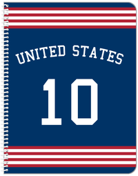Thumbnail for Personalized Jersey Number Notebook with Arched Name - United States - Triple Stripe - Front View