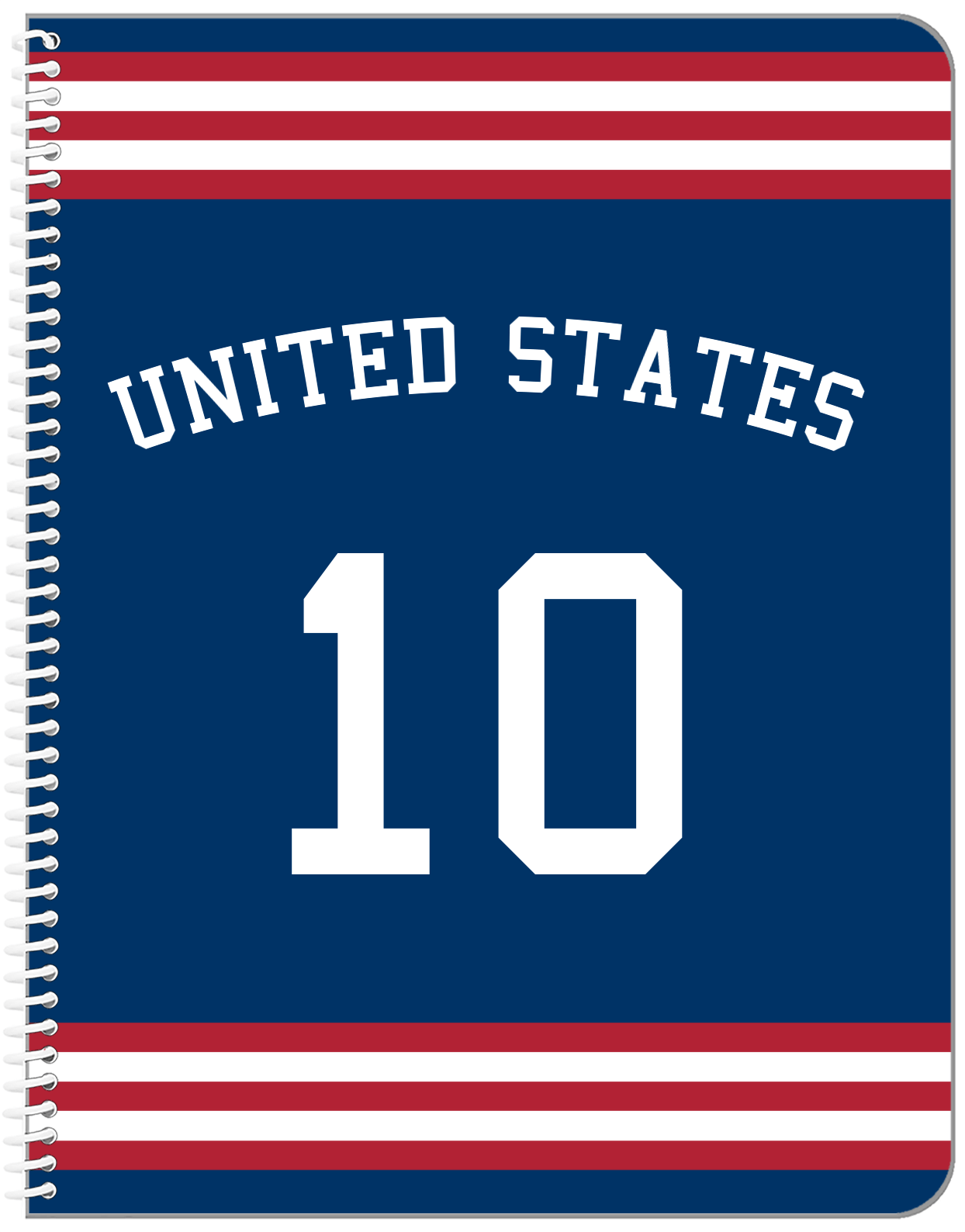 Personalized Jersey Number Notebook with Arched Name - United States - Double Stripe - Front View