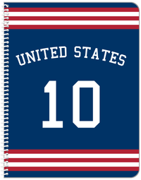 Thumbnail for Personalized Jersey Number Notebook with Arched Name - United States - Double Stripe - Front View