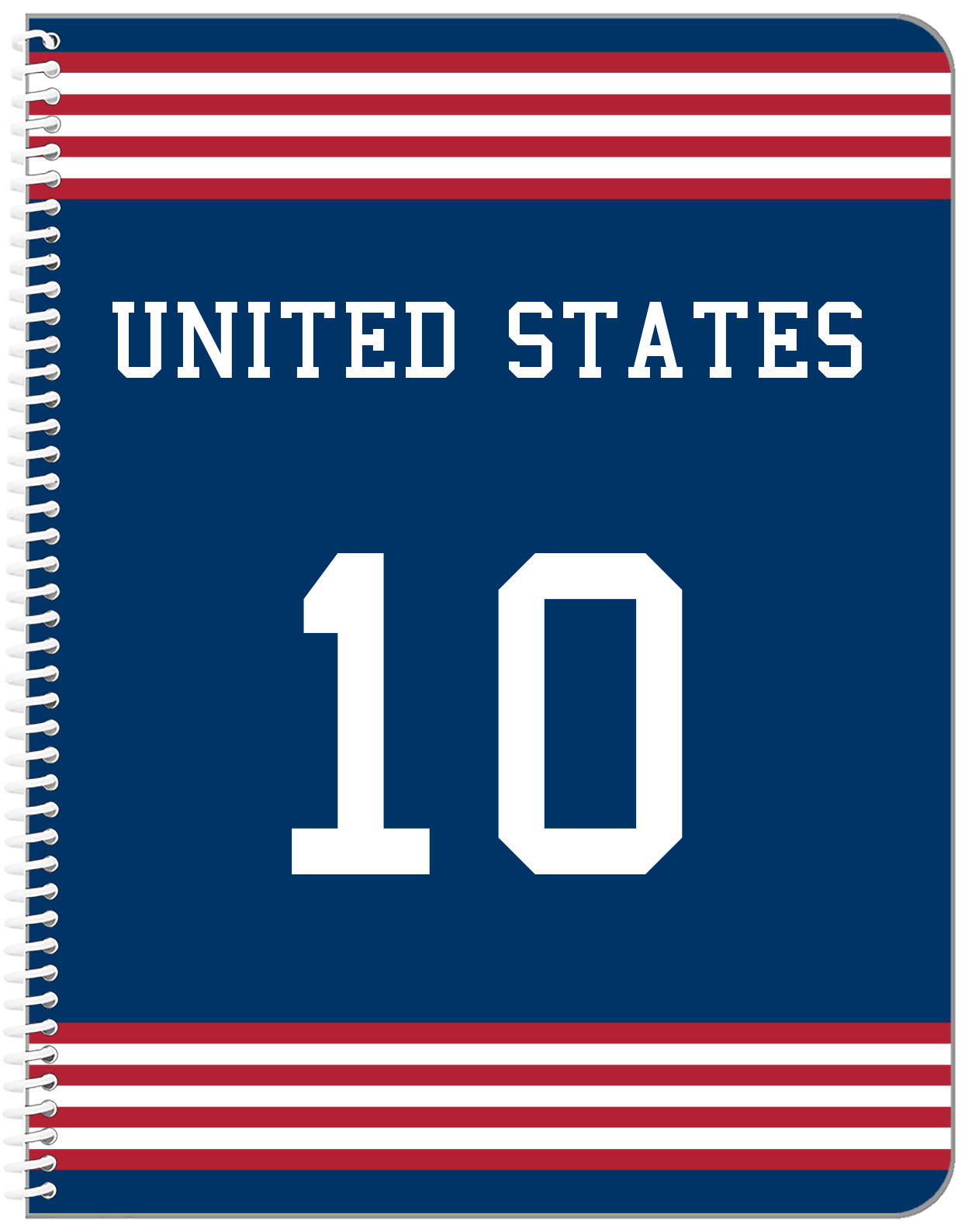 Personalized Jersey Number Notebook - United States - Triple Stripe - Front View
