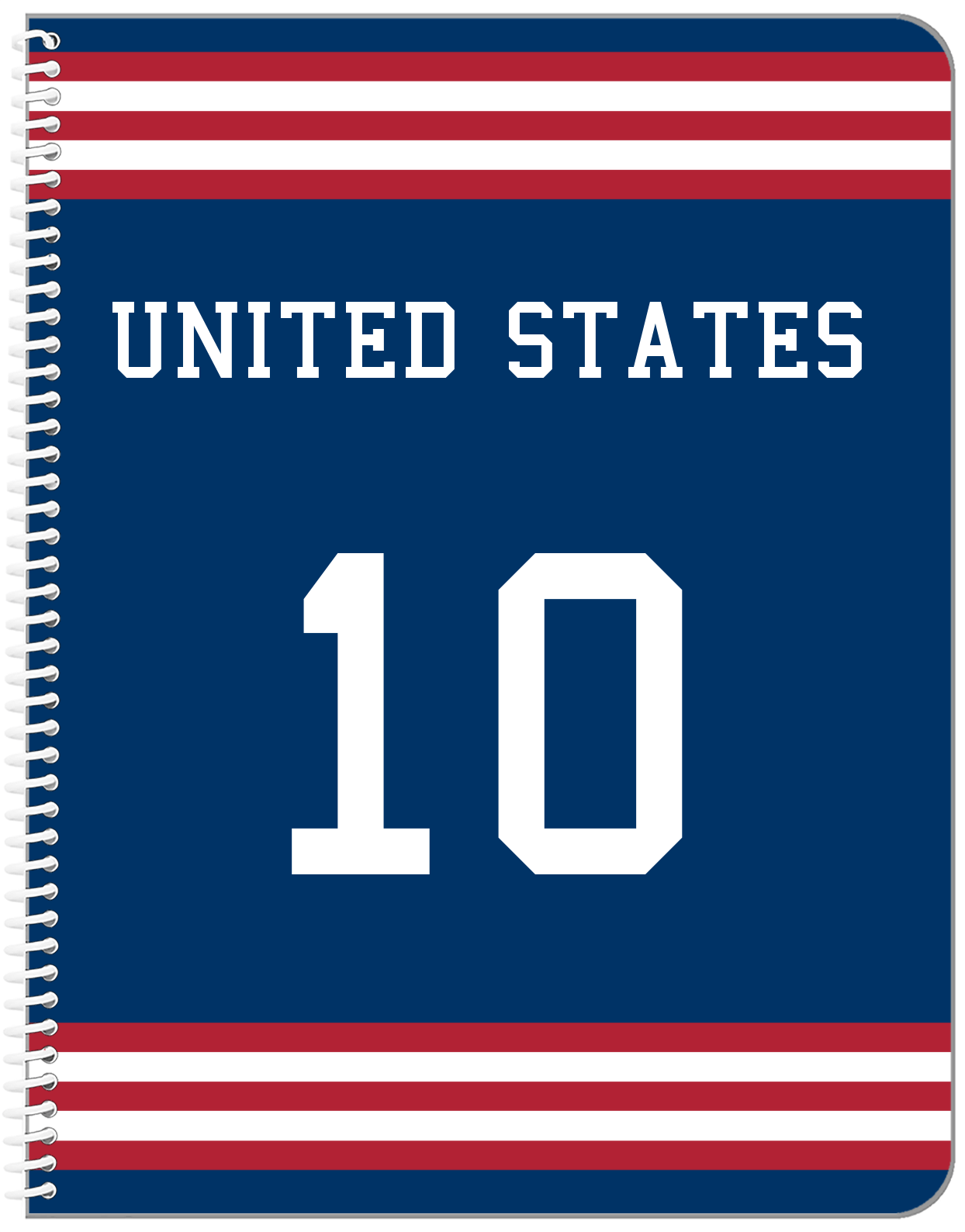 Personalized Jersey Number Notebook - United States - Double Stripe - Front View