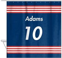 Thumbnail for Personalized Jersey Number Shower Curtain - Blue & Red - Triple Stripe - Hanging View