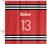 Thumbnail for Personalized Jersey Number Shower Curtain - Red & Black - Double Stripe - Hanging View