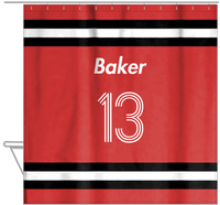 Thumbnail for Personalized Jersey Number Shower Curtain - Red & Black - Single Stripe - Hanging View