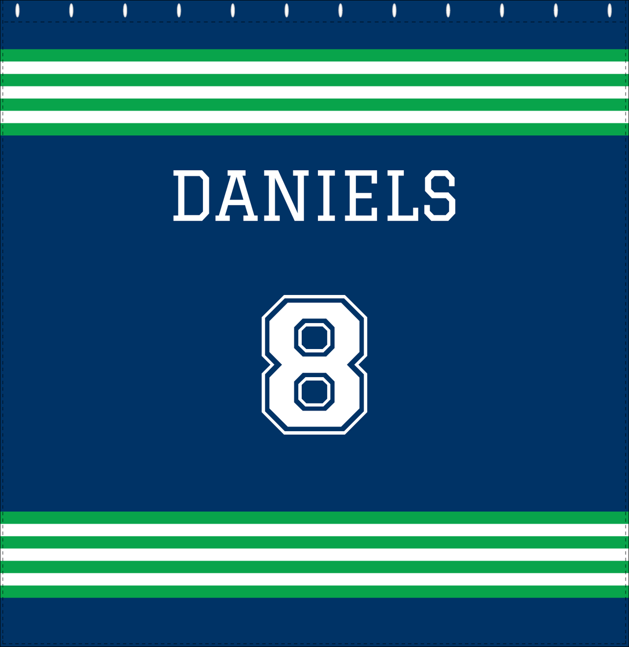 Personalized Jersey Number Shower Curtain - Blue & Green - Triple Stripe - Decorate View