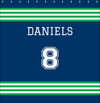 Thumbnail for Personalized Jersey Number Shower Curtain - Blue & Green - Triple Stripe - Decorate View