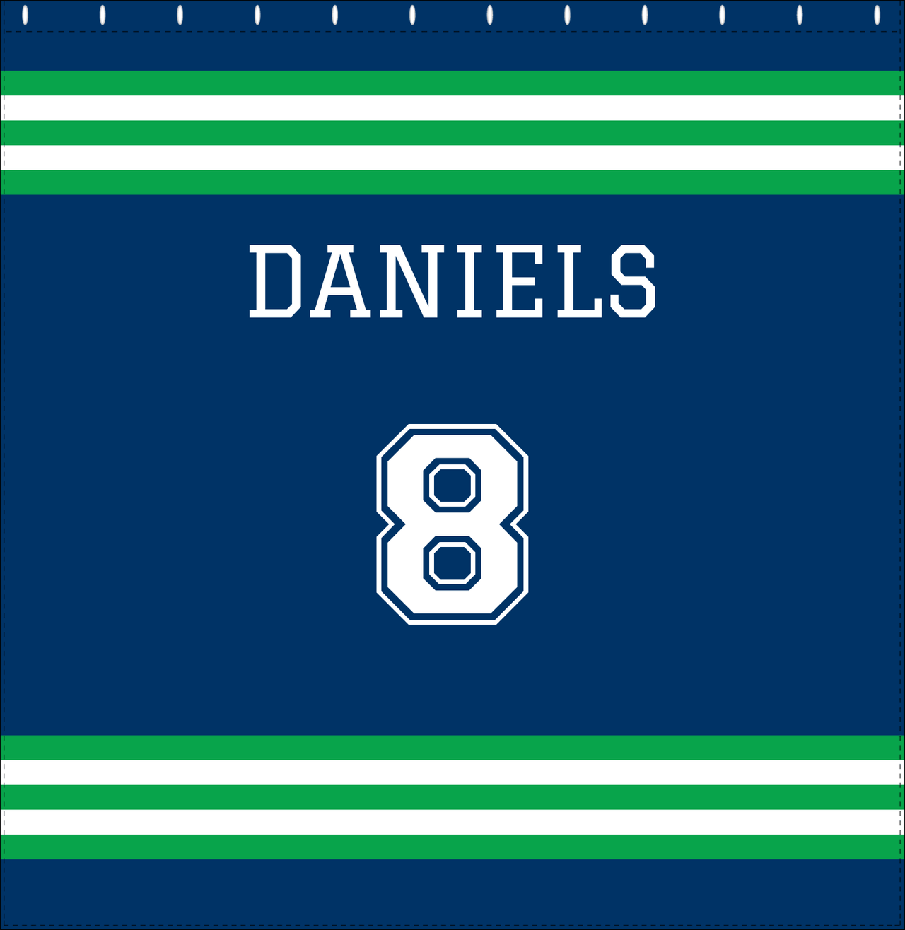 Personalized Jersey Number Shower Curtain - Blue & Green - Double Stripe - Decorate View