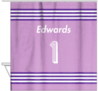 Thumbnail for Personalized Jersey Number Shower Curtain - Lilac & Purple - Triple Stripe - Hanging View