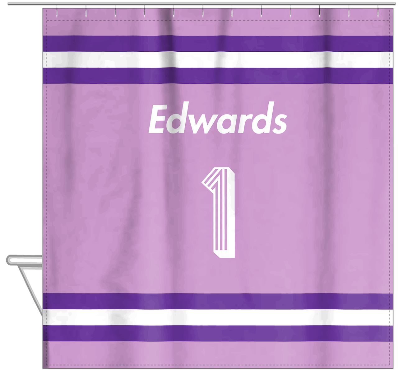 Personalized Jersey Number Shower Curtain - Lilac & Purple - Single Stripe - Hanging View