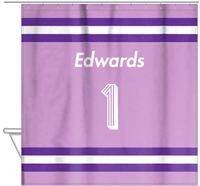 Thumbnail for Personalized Jersey Number Shower Curtain - Lilac & Purple - Single Stripe - Hanging View
