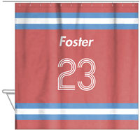 Thumbnail for Personalized Jersey Number Shower Curtain - Roseate & Glacier - Single Stripe - Hanging View