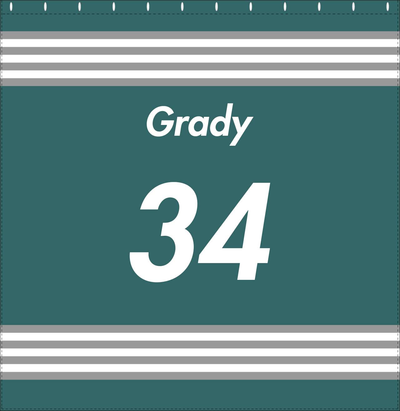 Personalized Jersey Number Shower Curtain - Teal & Grey - Triple Stripe - Decorate View