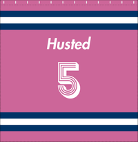 Thumbnail for Personalized Jersey Number Shower Curtain - Pink & Blue - Single Stripe - Decorate View