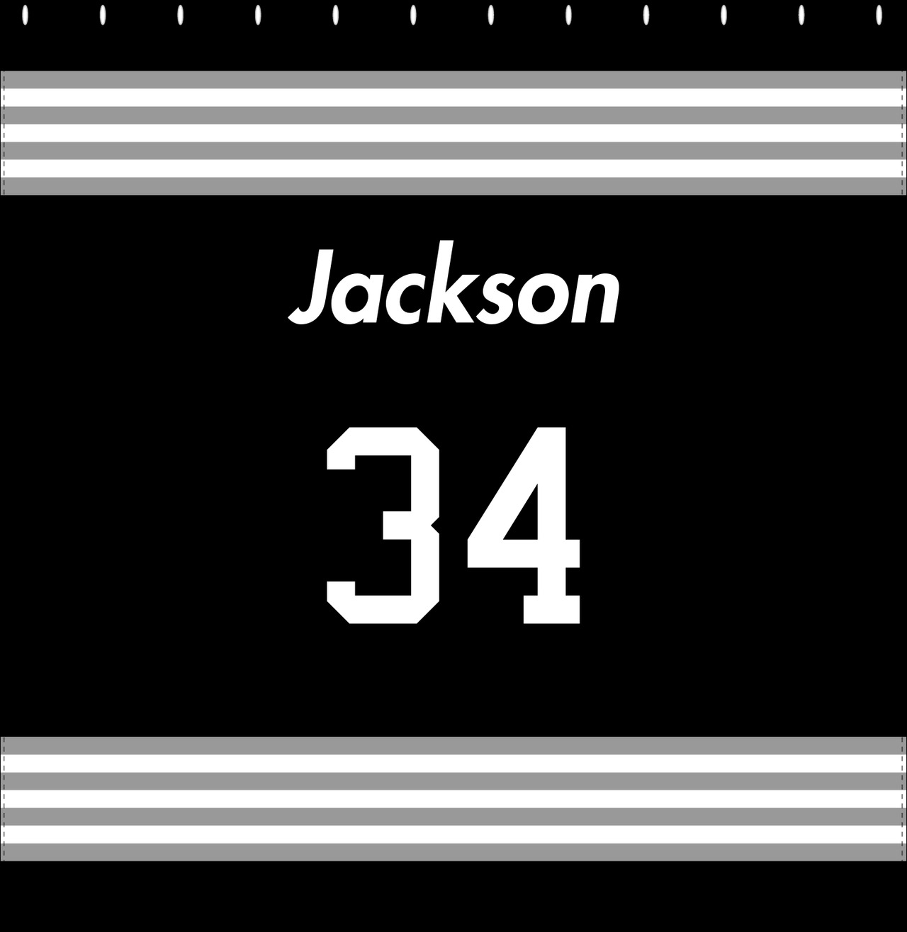 Personalized Jersey Number Shower Curtain - Black & Grey - Triple Stripe - Decorate View
