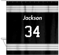 Thumbnail for Personalized Jersey Number Shower Curtain - Black & Grey - Triple Stripe - Hanging View