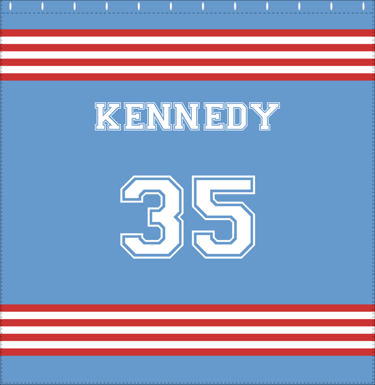 Personalized Jersey Number Shower Curtain - Glacier & Red - Triple Stripe - Decorate View