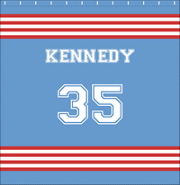 Thumbnail for Personalized Jersey Number Shower Curtain - Glacier & Red - Triple Stripe - Decorate View