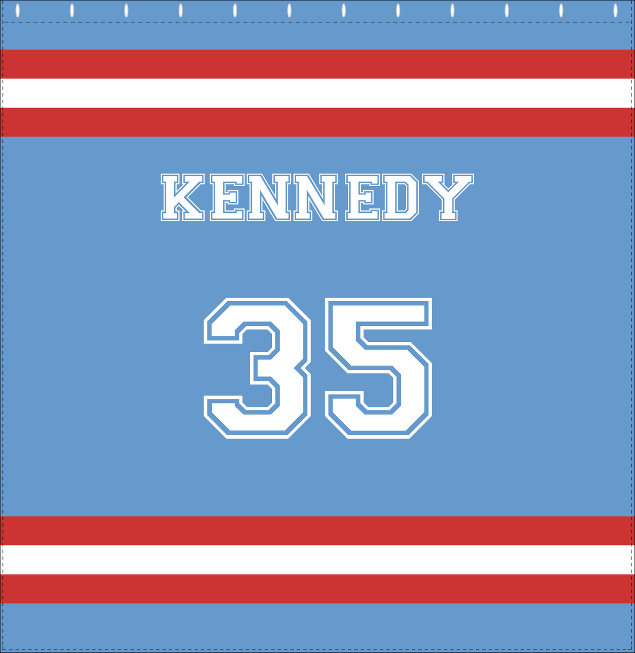 Personalized Jersey Number Shower Curtain - Glacier & Red - Single Stripe - Decorate View