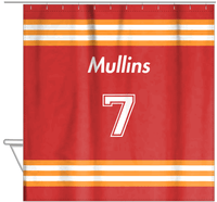 Thumbnail for Personalized Jersey Number Shower Curtain - Red & Orange - Double Stripe - Hanging View