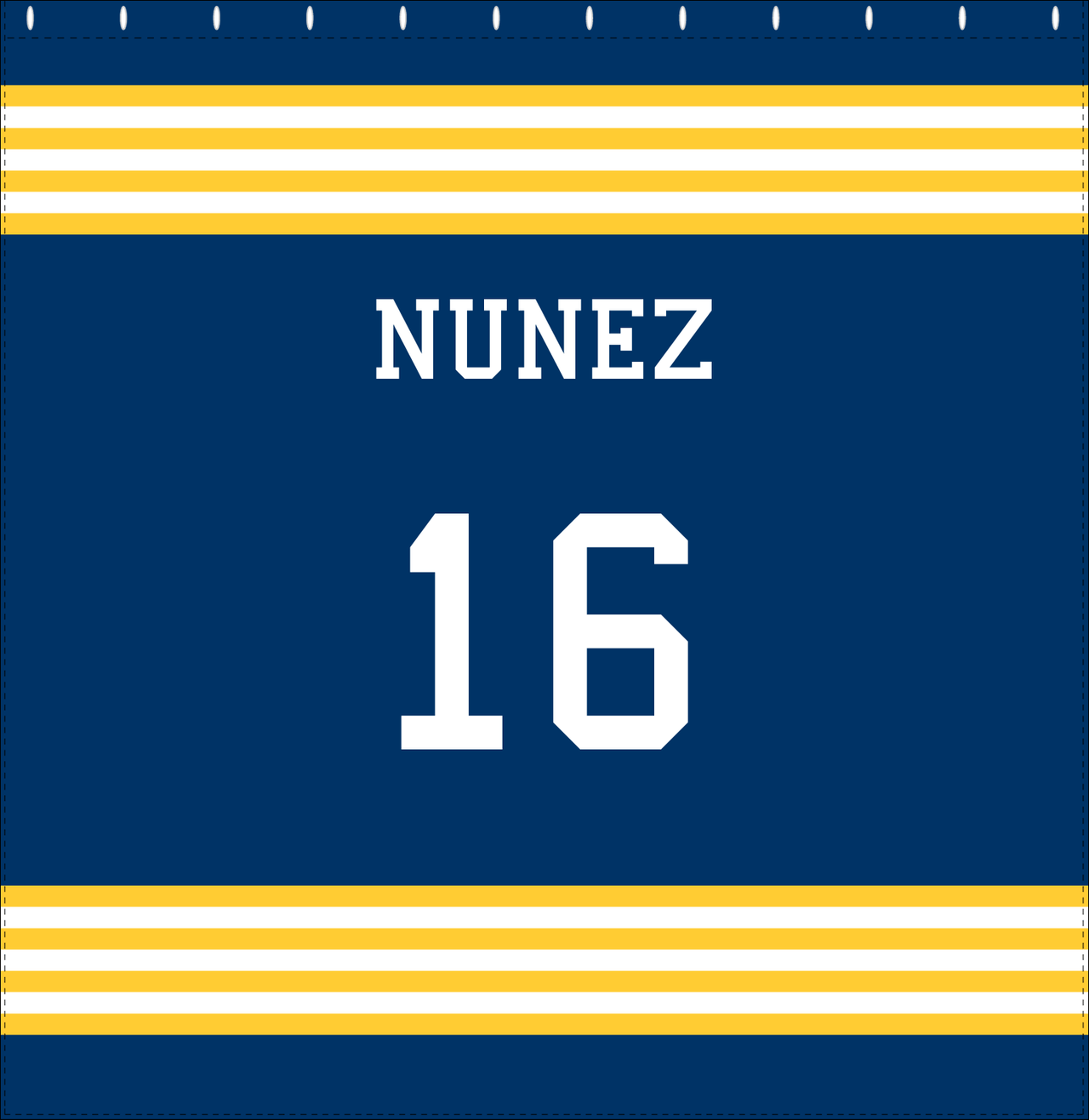 Personalized Jersey Number Shower Curtain - Blue & Yellow - Triple Stripe - Decorate View