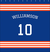 Thumbnail for Personalized Jersey Number Shower Curtain with Arched Name - Blue & Orange - Triple Stripe - Decorate View