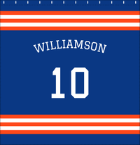 Thumbnail for Personalized Jersey Number Shower Curtain with Arched Name - Blue & Orange - Double Stripe - Decorate View
