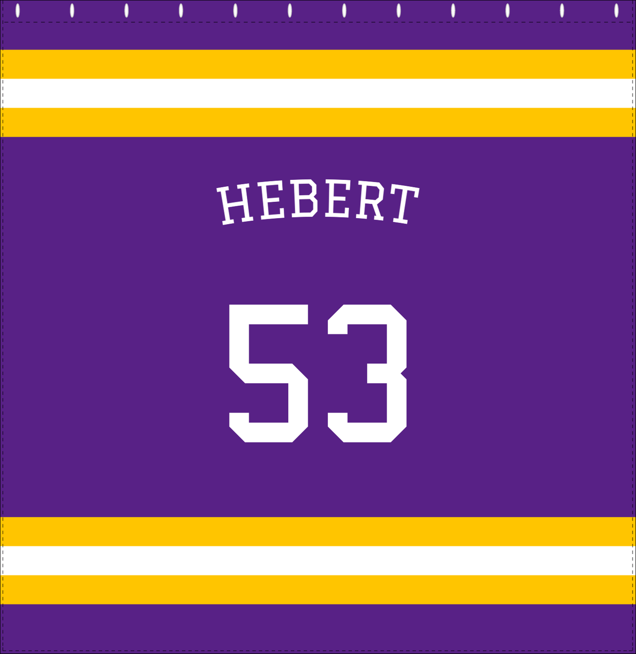 Personalized Jersey Number Shower Curtain with Arched Name - Purple & Gold - Single Stripe - Decorate View