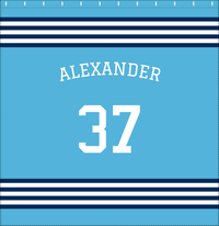 Thumbnail for Personalized Jersey Number Shower Curtain with Arched Name - Blue & Navy - Triple Stripe - Decorate View