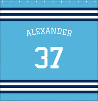 Thumbnail for Personalized Jersey Number Shower Curtain with Arched Name - Blue & Navy - Double Stripe - Decorate View