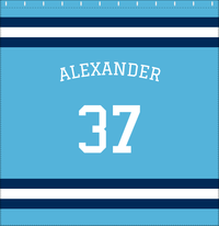 Thumbnail for Personalized Jersey Number Shower Curtain with Arched Name - Blue & Navy - Single Stripe - Decorate View