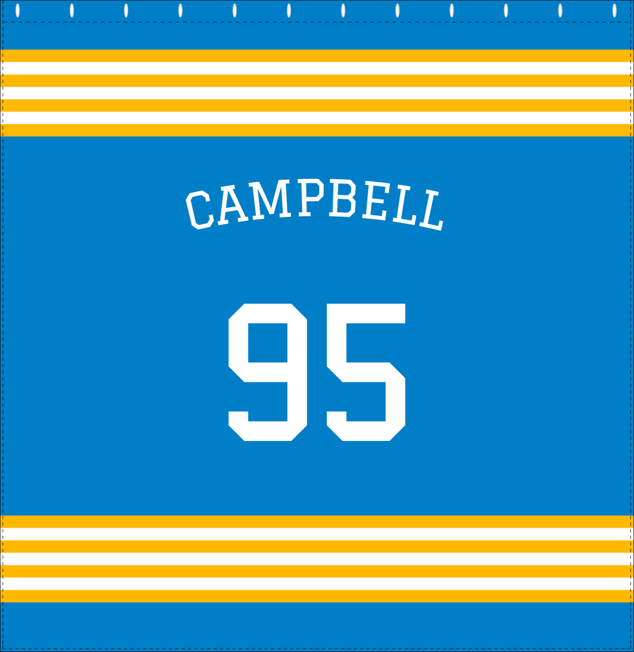 Personalized Jersey Number Shower Curtain with Arched Name - Blue & Gold - Triple Stripe - Decorate View
