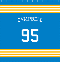 Thumbnail for Personalized Jersey Number Shower Curtain with Arched Name - Blue & Gold - Triple Stripe - Decorate View