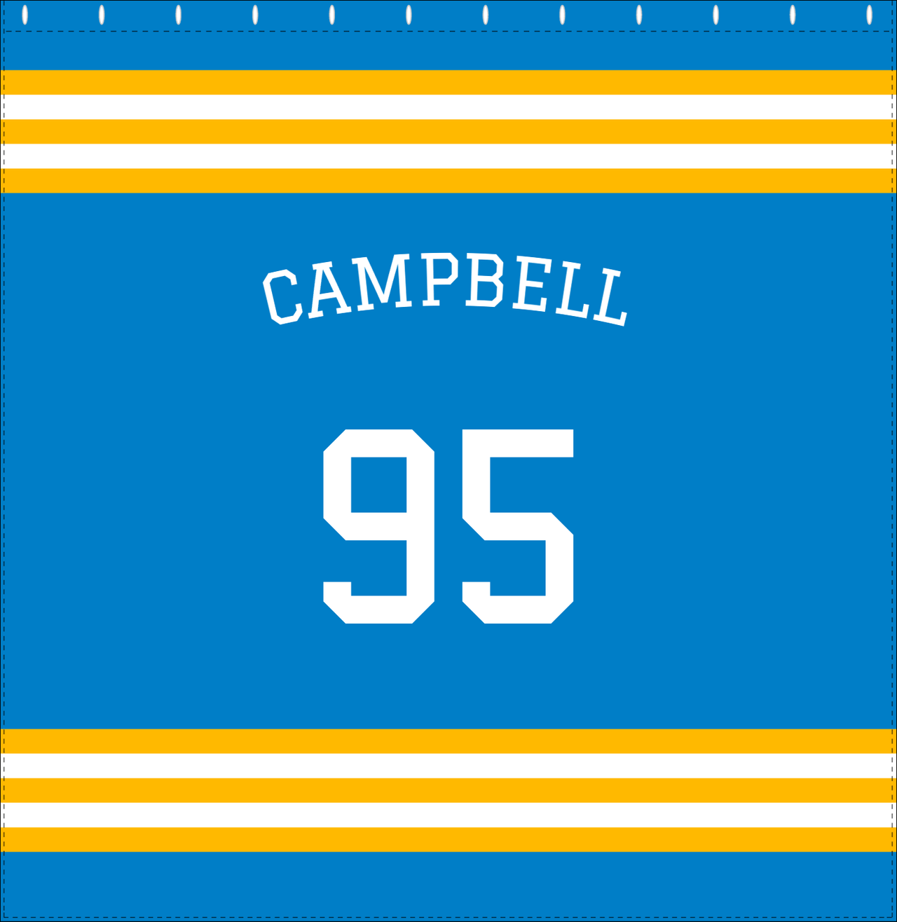 Personalized Jersey Number Shower Curtain with Arched Name - Blue & Gold - Double Stripe - Decorate View