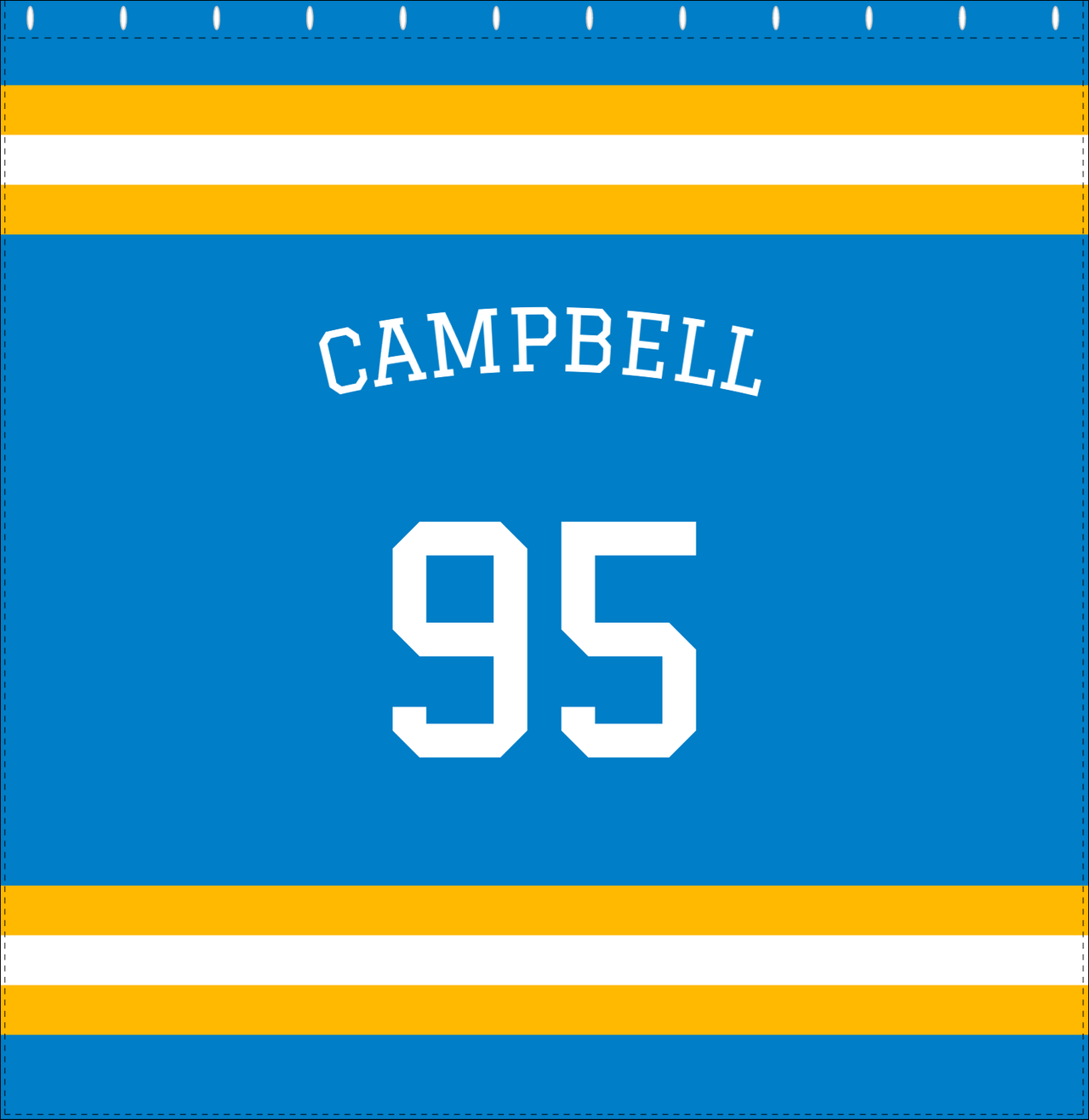 Personalized Jersey Number Shower Curtain with Arched Name - Blue & Gold - Single Stripe - Decorate View