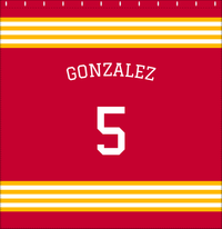 Thumbnail for Personalized Jersey Number Shower Curtain with Arched Name - Red & Yellow - Triple Stripe - Decorate View