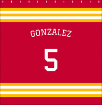 Thumbnail for Personalized Jersey Number Shower Curtain with Arched Name - Red & Yellow - Double Stripe - Decorate View