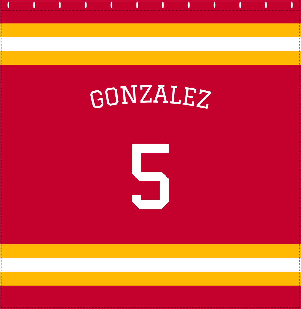 Personalized Jersey Number Shower Curtain with Arched Name - Red & Yellow - Single Stripe - Decorate View