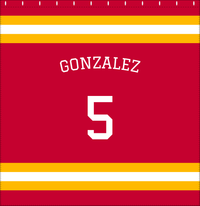 Thumbnail for Personalized Jersey Number Shower Curtain with Arched Name - Red & Yellow - Single Stripe - Decorate View