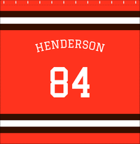 Thumbnail for Personalized Jersey Number Shower Curtain with Arched Name - Orange & Brown - Single Stripe - Decorate View