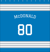 Thumbnail for Personalized Jersey Number Shower Curtain with Arched Name - Blue & Grey - Triple Stripe - Decorate View