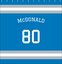 Thumbnail for Personalized Jersey Number Shower Curtain with Arched Name - Blue & Grey - Single Stripe - Decorate View