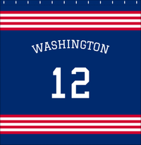 Thumbnail for Personalized Jersey Number Shower Curtain with Arched Name - Blue & Red - Triple Stripe - Decorate View