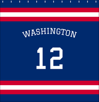 Thumbnail for Personalized Jersey Number Shower Curtain with Arched Name - Blue & Red - Single Stripe - Decorate View
