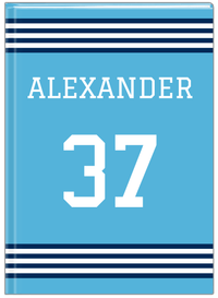 Thumbnail for Personalized Jersey Number Journal - Blue and Navy - Triple Stripe - Front View